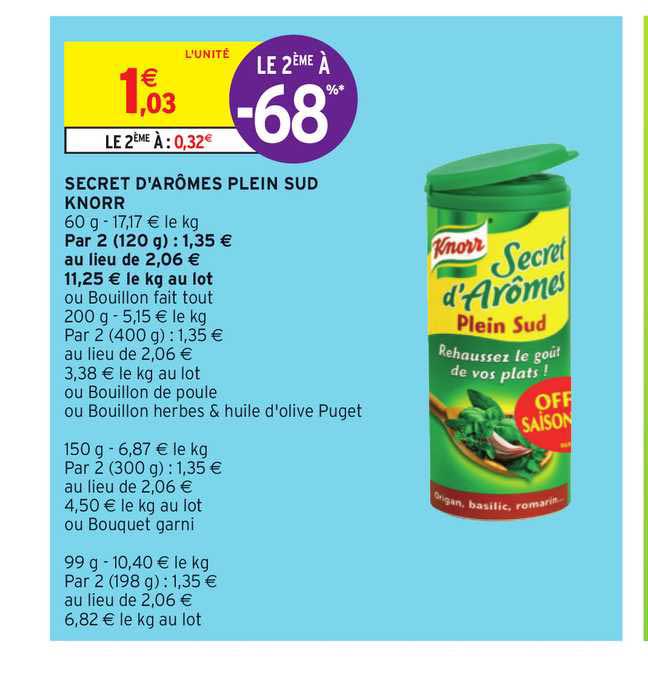 secret d'arômes plein sud knorr le 2ème à -68%