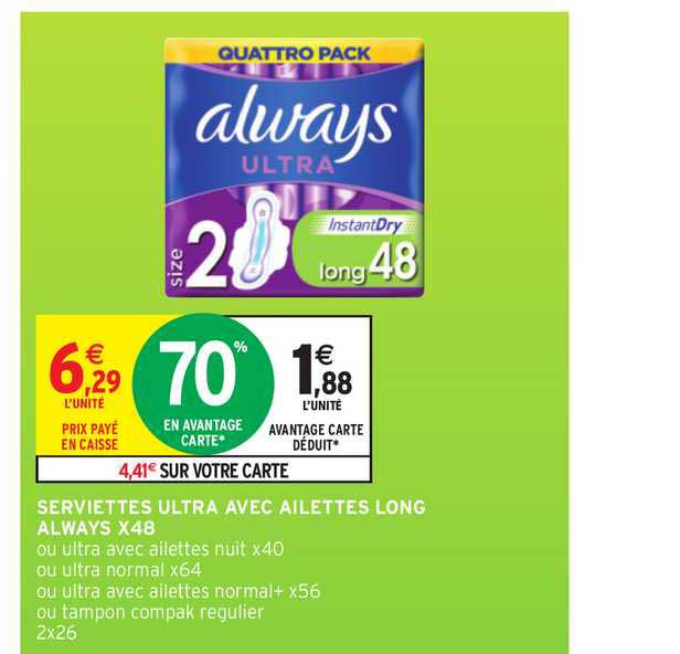 serviettes ultra avec ailettes long always x48