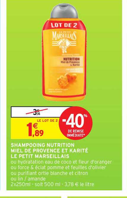Shampooing Nutrition Miel De Provence Et Karité Le Petit Marseillais -40% Remise Immédiate