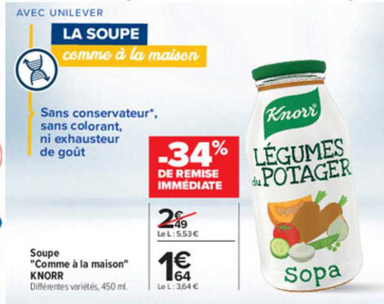 soupe "comme à la maison" knorr -34% de remise immédiate