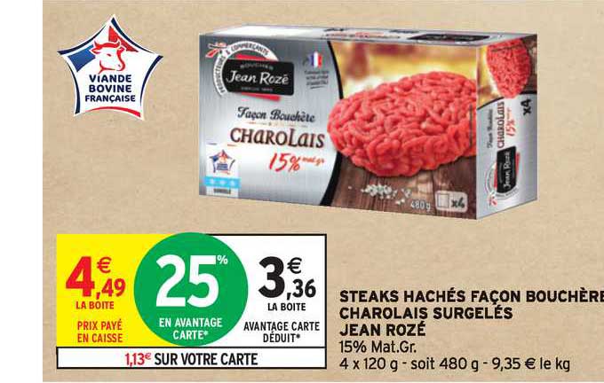 steaks hachés façon bouchère charolais surgelés jean rozé