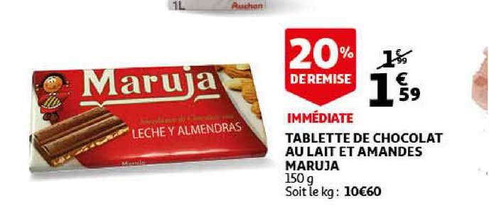 Tablette De Chocolat Au Lait Et Amandes Maruja 20% Remise Immédiate