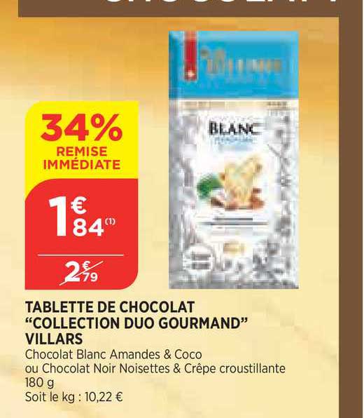 Tablette De Chocolat Collection Duo Gourmand Villars 30% De Remise Immédiate