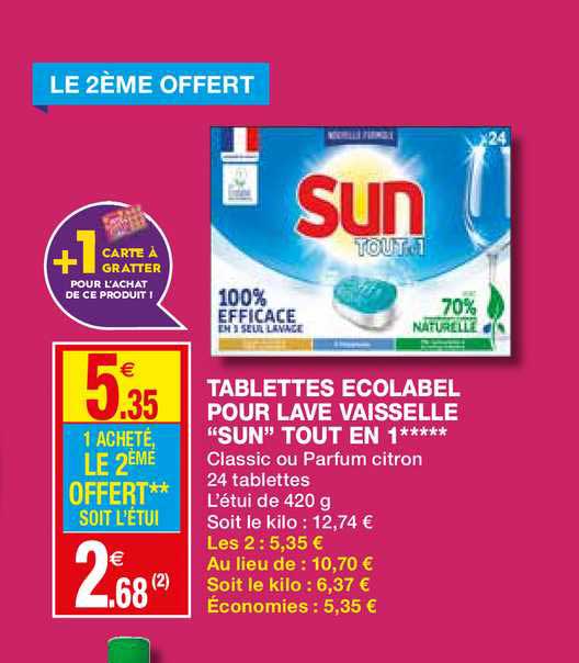 tablettes ecolabel pour lave vaisselle sun tout en 1 le 2ème offert