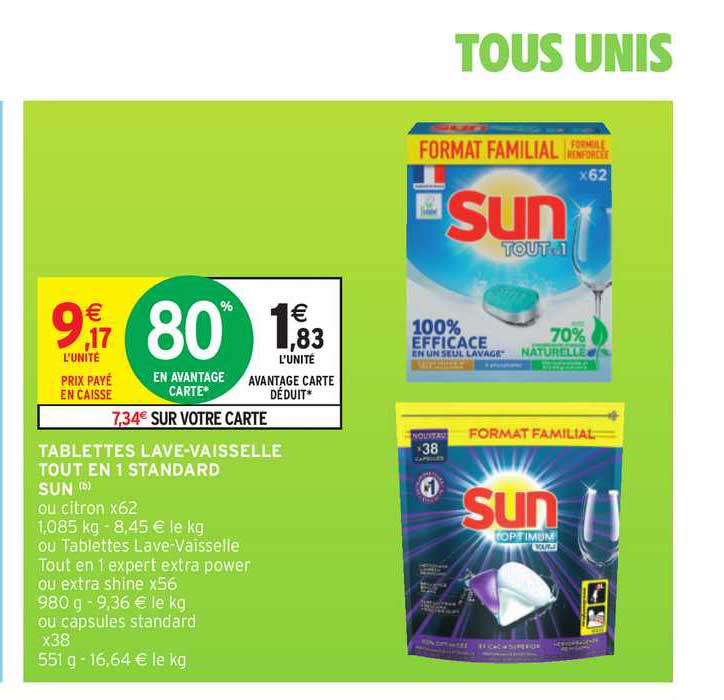 tablettes lave vaisselle tout en 1 standard sun