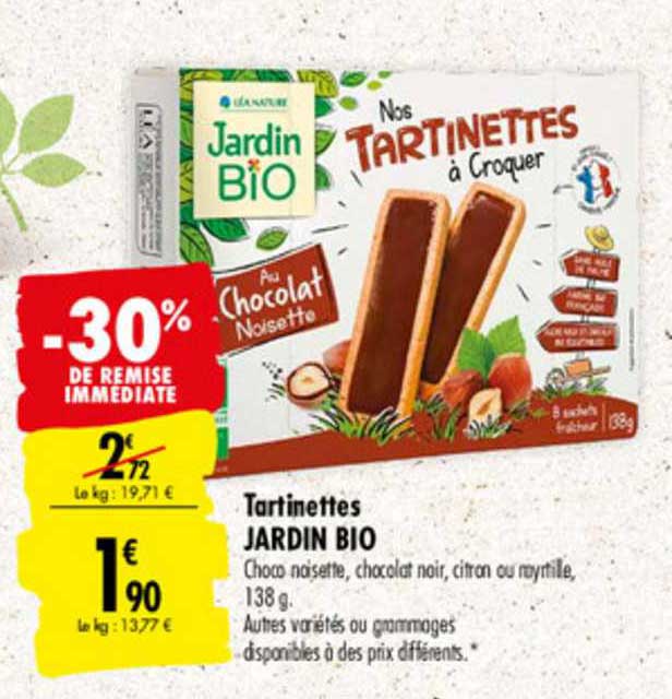 tartinettes jardin bio -30% de remise immédiate