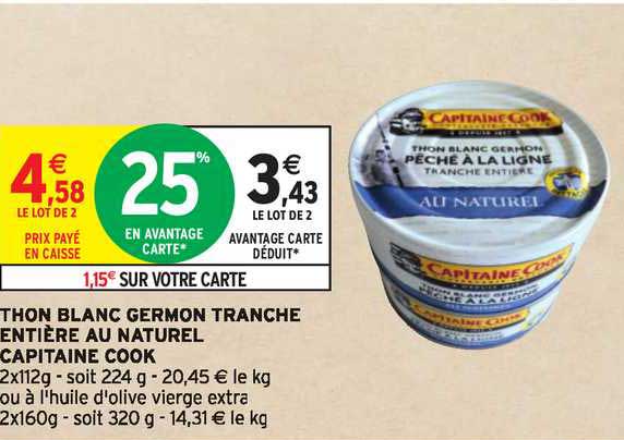 thon blanc germon tranche entière au naturel capitaine cook