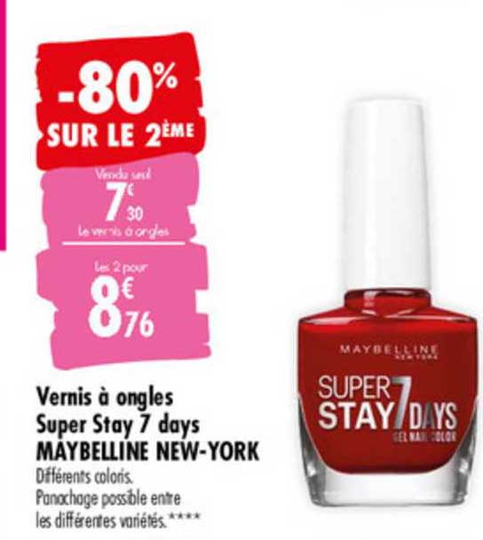 vernis à ongles super stay 7 days maybelline new york -80% sur le 2ème