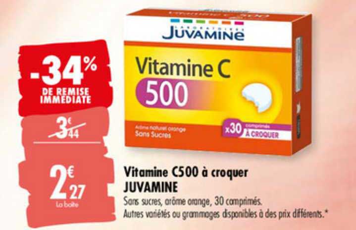 vitamine c500 à croquer juvamine -34% de remise immédiate