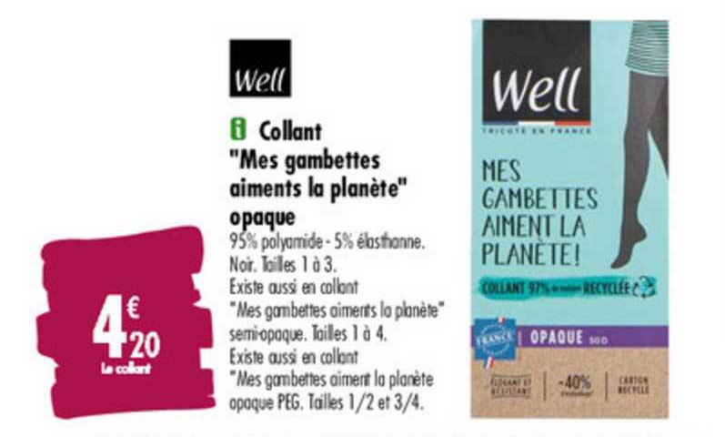 well collant "mes gambettes aiments la planète" opaque