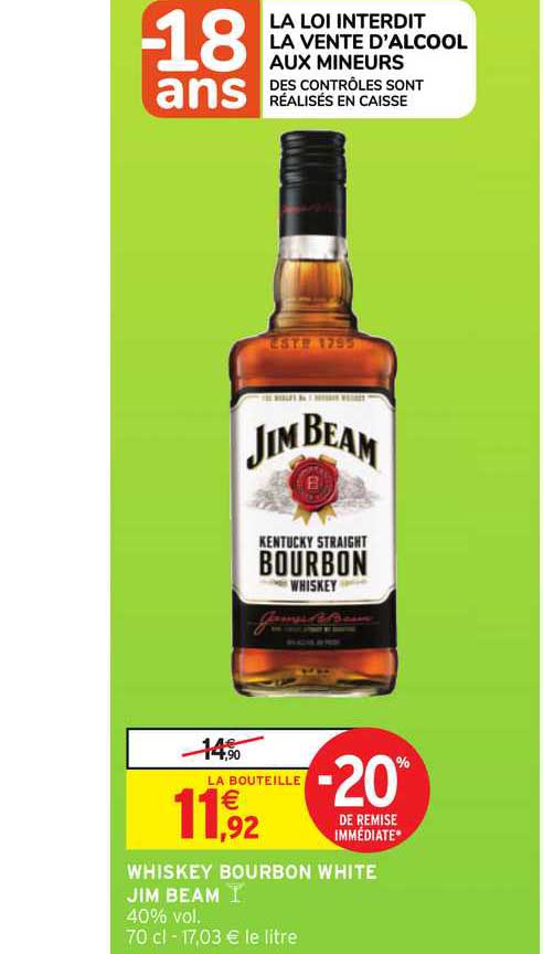 Whiskey Bourbon White Jim Beam -20% Remise Immédiate
