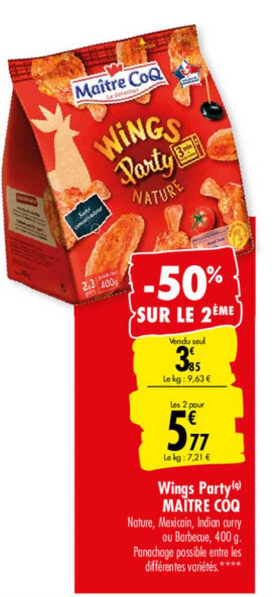 wings party maître coq -50% sur le 2ème