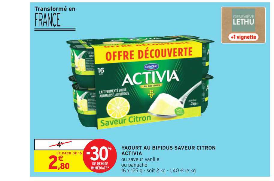 Yaourt Au Bifidus Saveur Citron Activia Danone -30% Remise Immédiate