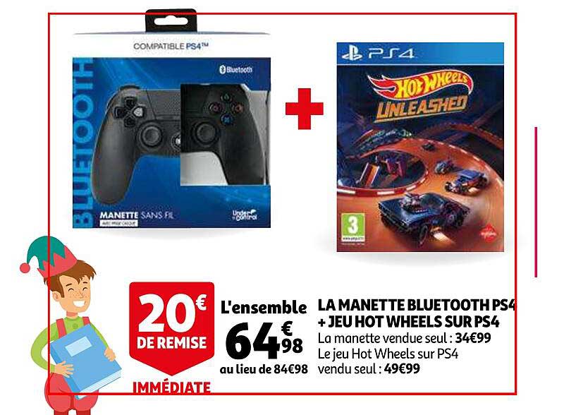 la manette bluetooth ps4 + jeu hot wheels sur ps4