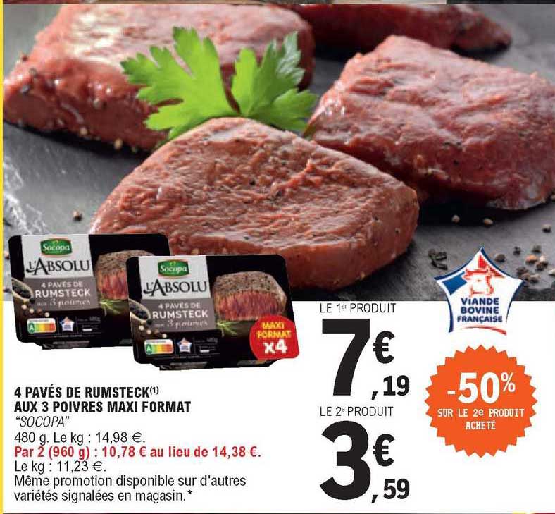 4 pavés de rumsteck aux 3 poivres maxi format "socopa"