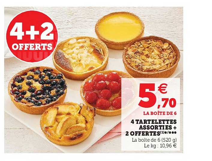 4 tartelettes assorties + 2 offertes 4+2 offerts