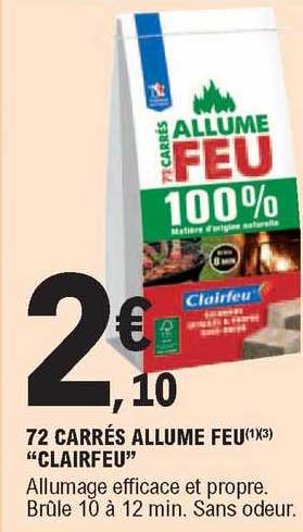 72 carrés allume feu "clairfeu"
