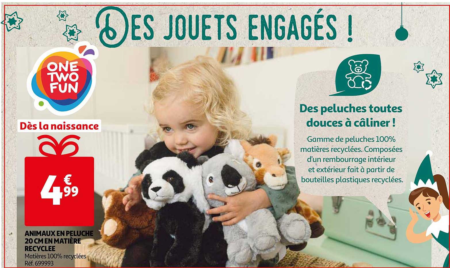 animaux en peluche 20 cm en matière recyclée