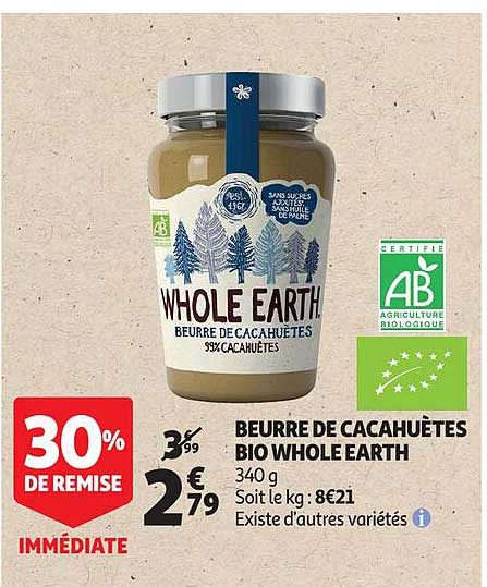 beurre de cacahuètes bio whole earth