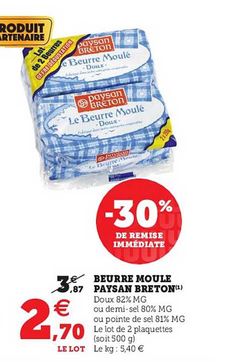 beurre moulé paysan breton -30% de remise immédiate