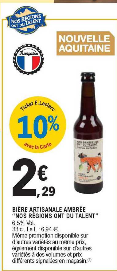 Bière Artisanale Ambrée "nos Régions Ont Du Talent"