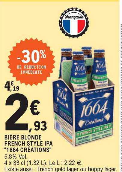 Bière Blonde French Style Ipa "1664 Créations"