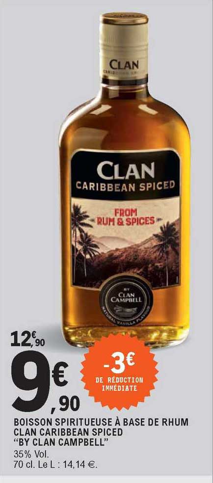 boisson spiritueuse à base de rhum clan caribbean spiced "by clan campbell"