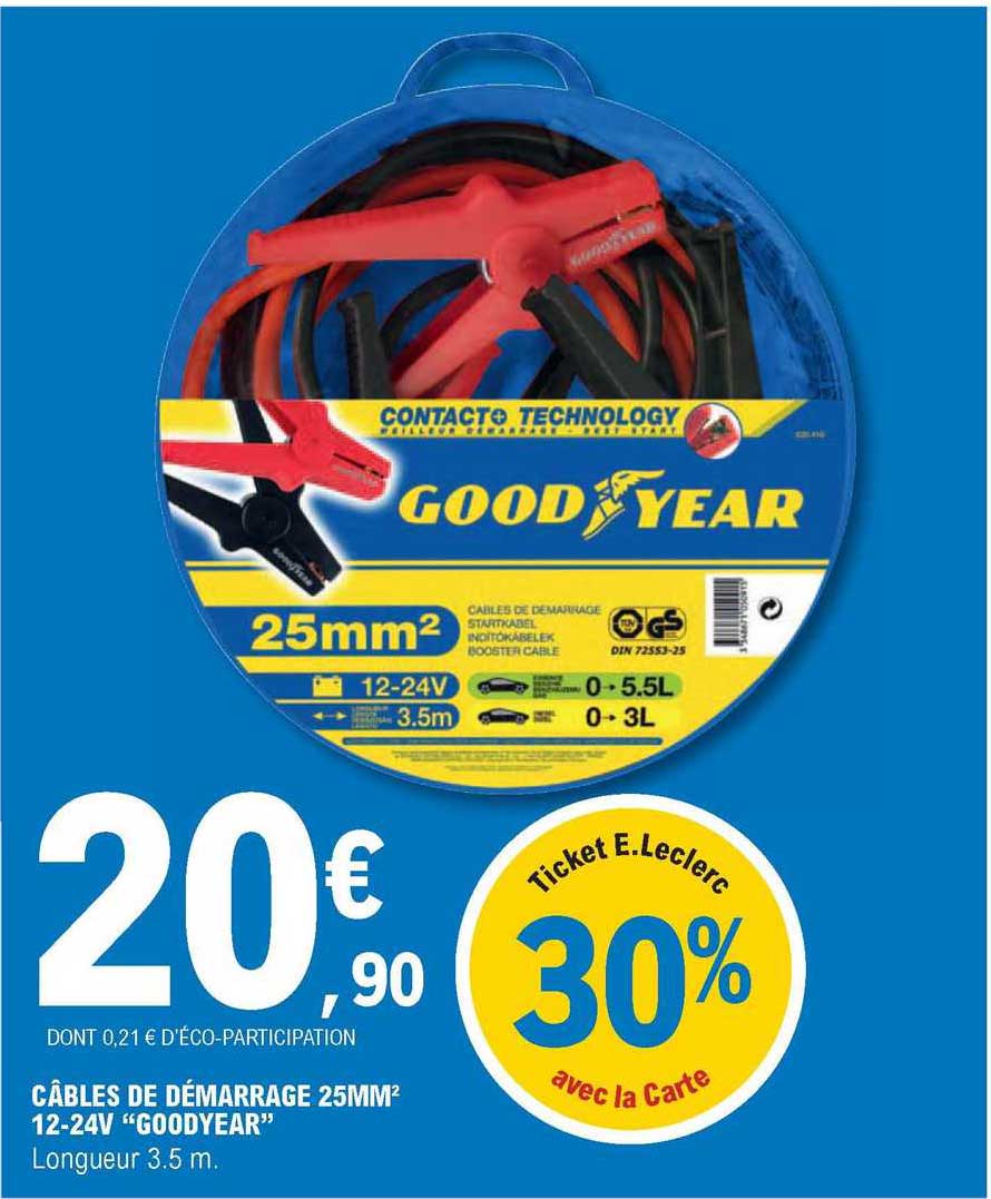 câbles de démarrage 25mm² 12-24v "goodyear"