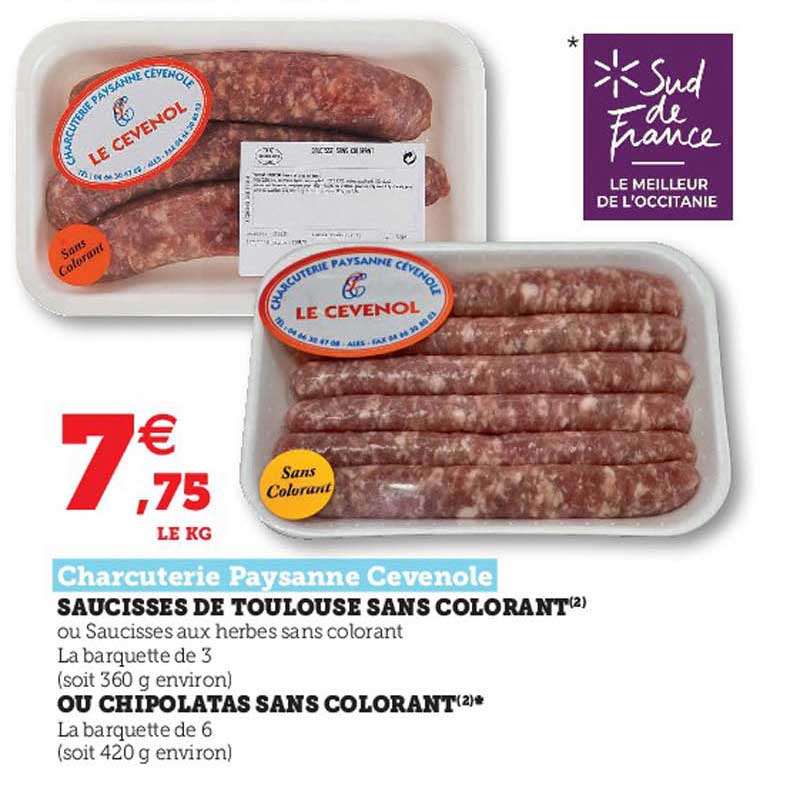 charcuterie paysanne cevenole saucisses de toulouse sans colorant ou chipolatas sans colorant