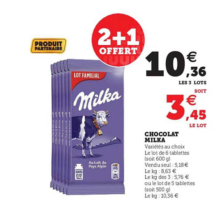 Chocolat Milka 2+1 Offert