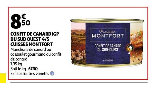 confit de canard igp du sud ouest 4-5 cuisses montfort