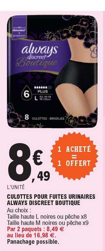 culottes pour fuites urinaires always discreet boutique