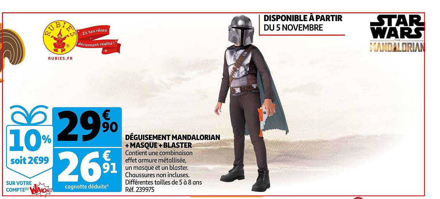 déguisement mandalorian + masque + blaster