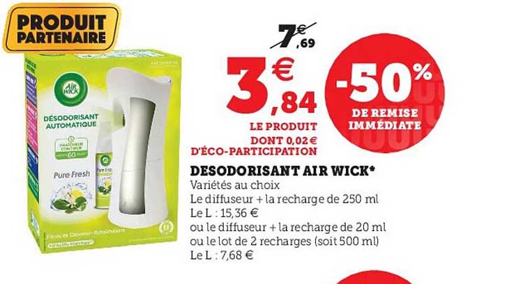 desodorisant air wick -50% de remise immédiate