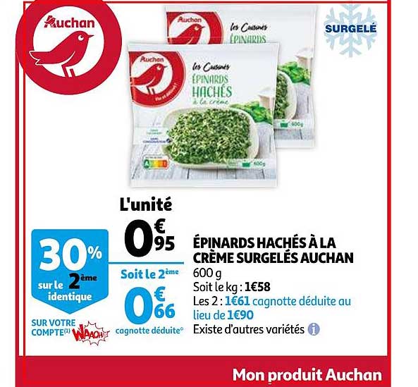 épinards Hachés à La Crème Surgelés Auchan