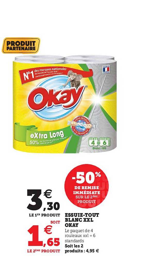 essuie-tout blanc xxl okay -50% de remise immédiate sur le 2ème produit