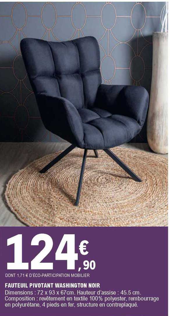 fauteuil pivotant washington noir
