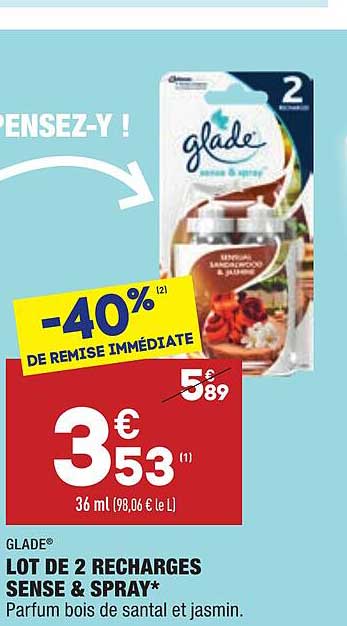 glade lot de 2 recharges sense & spray