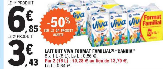 lait uht viva format familial "candia"
