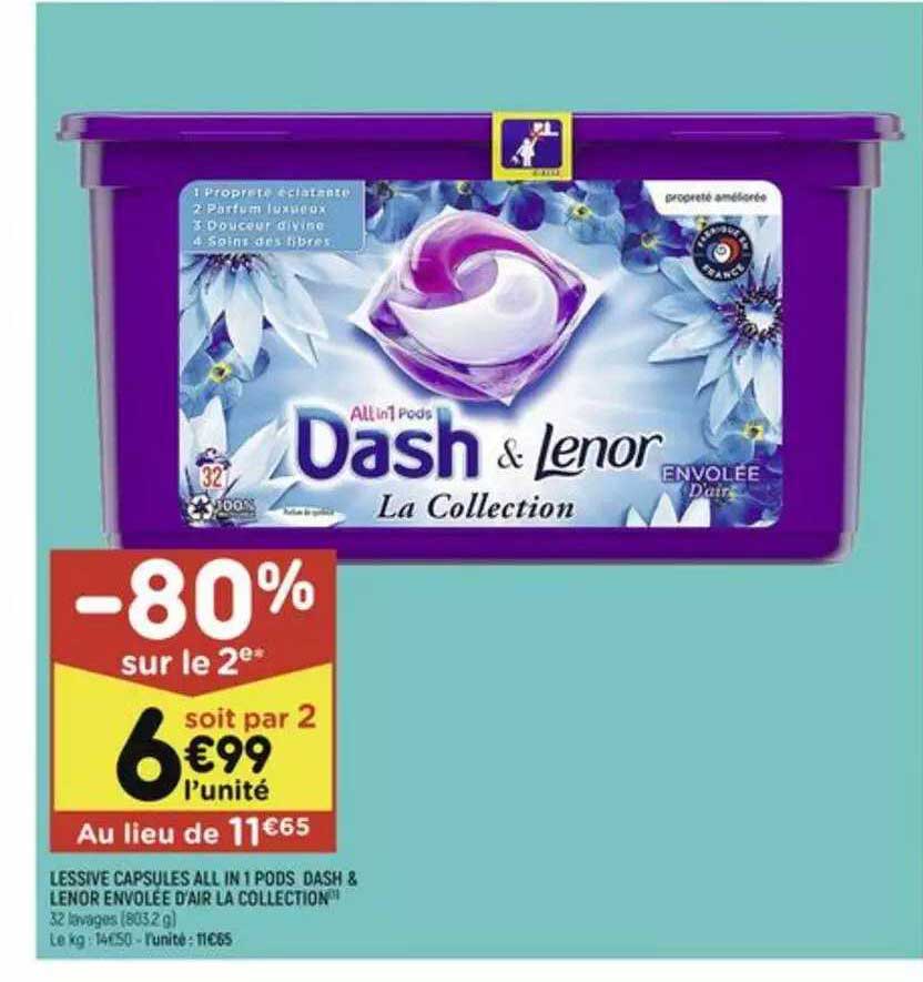 lessive capsules all in 1 pods dash & lenor envolée d'air la collection
