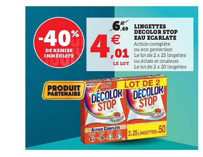 lingettes decolor stop eau écarlate -40% de remise immédiate