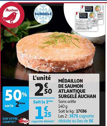 Médaillon De Saumon Atlantique Surgelé Auchan