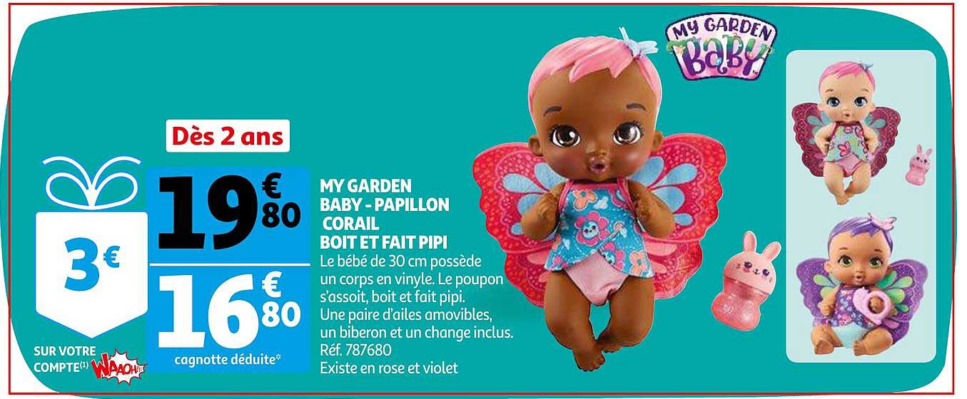 my garden baby-papillon corail boit et fait pipi