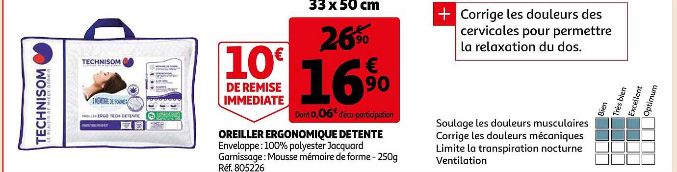 oreiller ergonomique détente technisom