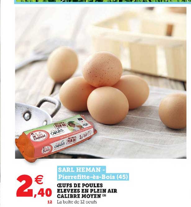 œufs de poules élevées en plein air calibre moyen