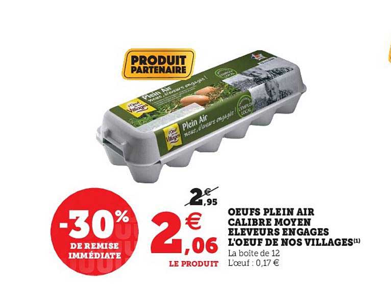 œufs plein air calibre moyen éleveurs en gages l’œuf de nos villages -30% de remise immédiate