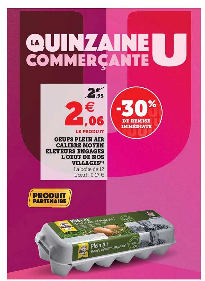 œufs plein air calibre moyen éleveurs engagés l’œuf de nos villages -30% de remise immédiate