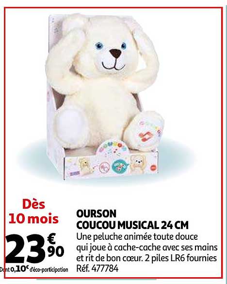 ourson coucou musical 24 cm