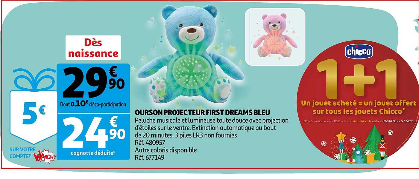 ourson projecteur first dreams bleu