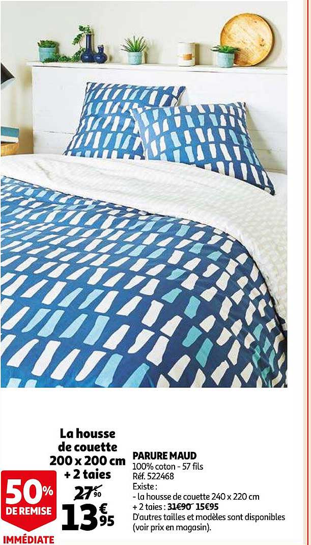 parure maud : la housse de couette 200 x 200 cm + 2 taies